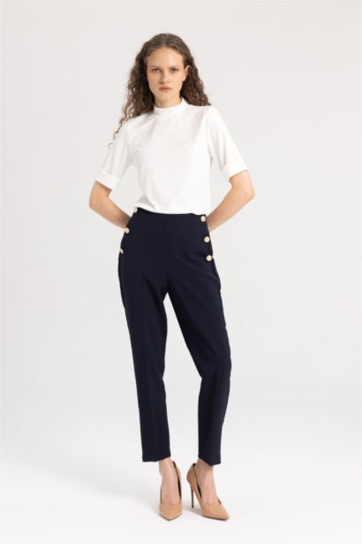 Carrot Fit Basic High Waist Straight Leg Trousers