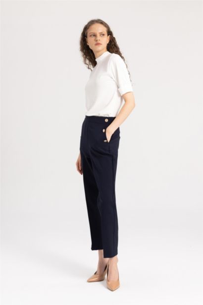Carrot Fit Basic High Waist Straight Leg Trousers