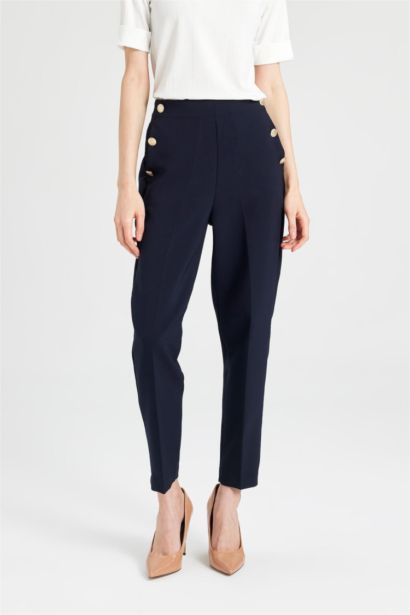 Carrot Fit Basic High Waist Straight Leg Trousers
