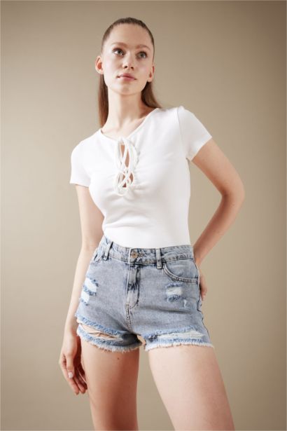 Slim Fit V-Neck Camisole Short Sleeve T-Shirt