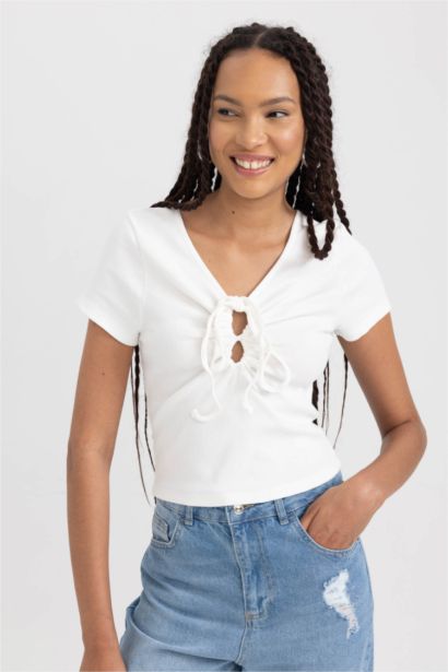 Slim Fit V-Neck Camisole Short Sleeve T-Shirt