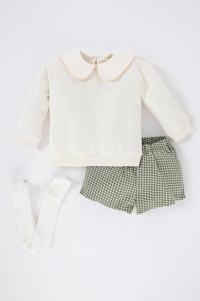 3 piece Regular Fit Baby Collar Plaid Set