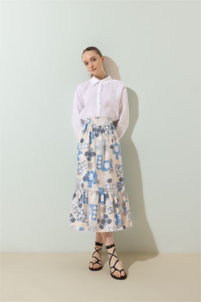 Puff Print Linen Blended Skirt