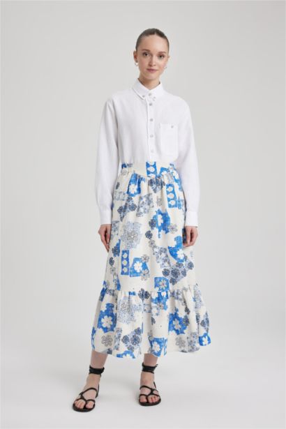 Puff Print Linen Blended Skirt