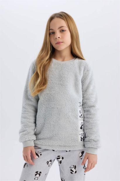 Girl Printed Top Bottom 2 Piece Plush Pajama Set