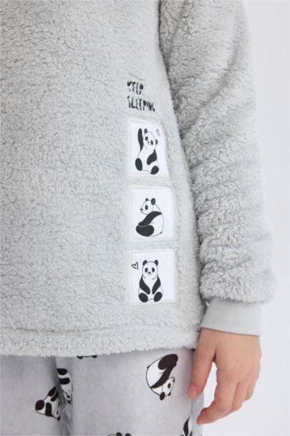 Girl Printed Top Bottom 2 Piece Plush Pajama Set