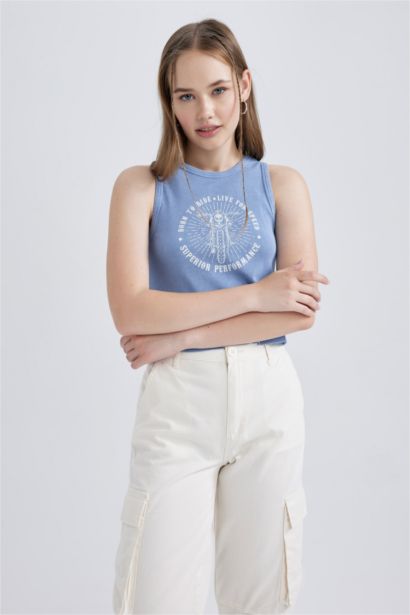 Fitted Printed Ribbed Camisole T-Shirt