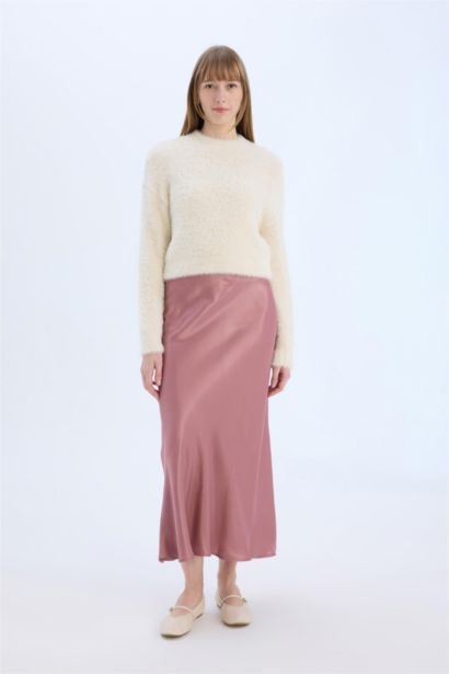 A Cut Satin Normal Waist Midi Skirt