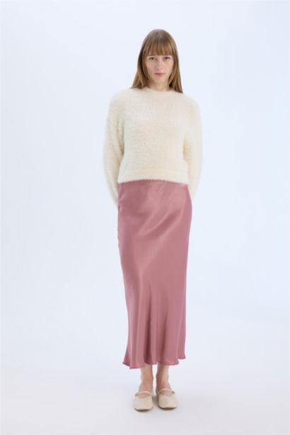 A Cut Satin Normal Waist Midi Skirt