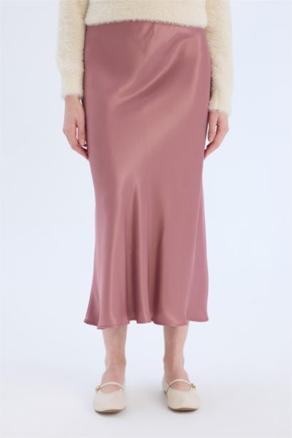 A Cut Satin Normal Waist Midi Skirt