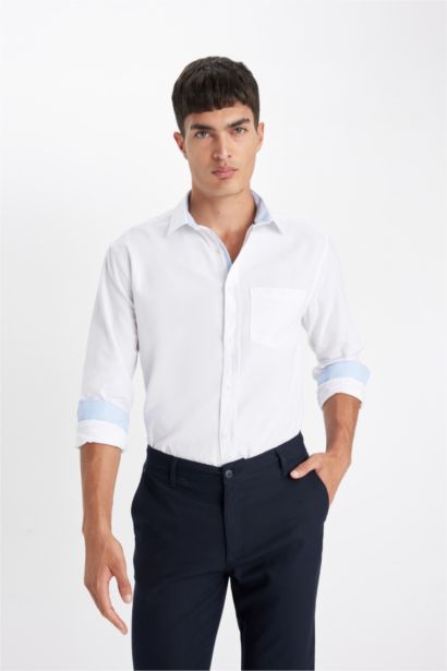 Regular Fit Oxford Basic Düz Uzun Kollu Beyaz Gömlek