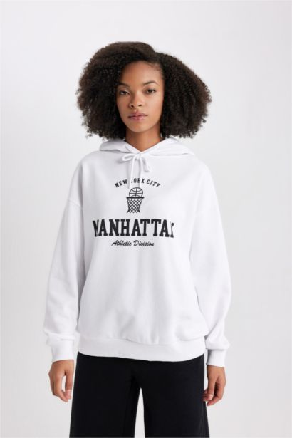 Oversize Fit Slogan Long Sleeve Sweatshirt