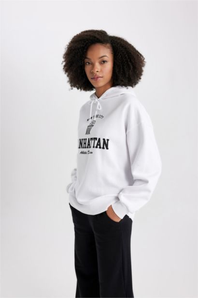 Oversize Fit Slogan Long Sleeve Sweatshirt