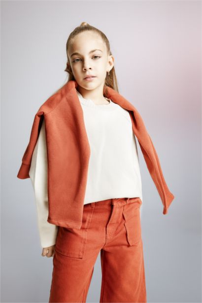 Girl Oversize Fit Crew Neck Soft Furry Sweatshirt