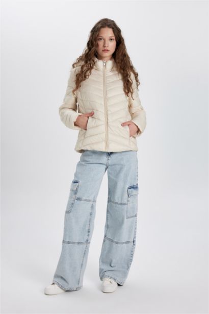 Su Geçirmez Hafif Şişme Mont Kapüşonlu Kapitoneli Fermuarlı Cepli Basıc Mevsimlik