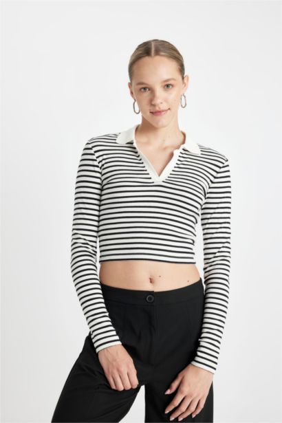 поло жаға тоқылған Ұзын жеңді футболка