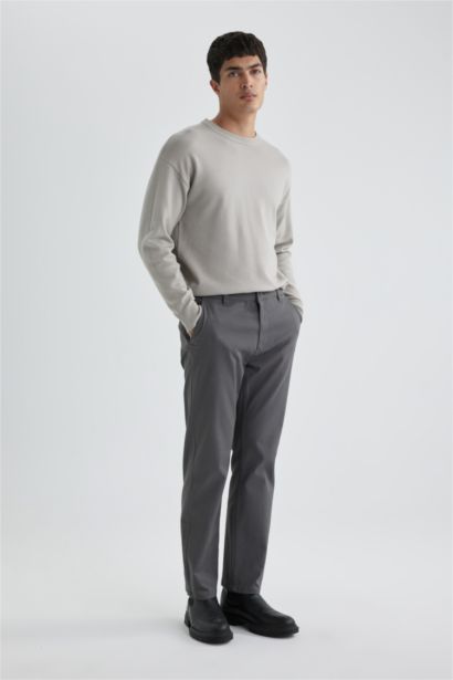 Regular Fit Regular Hem Zipper Pocket Gabardine Trousers