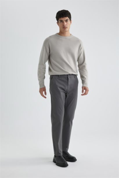 Regular Fit Regular Hem Zipper Pocket Gabardine Trousers