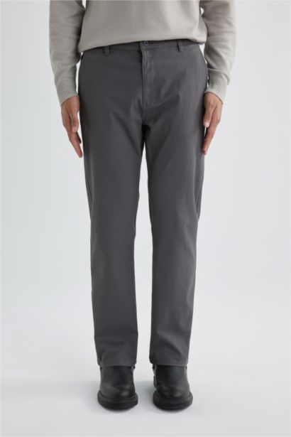 Regular Fit Regular Hem Zipper Pocket Gabardine Trousers