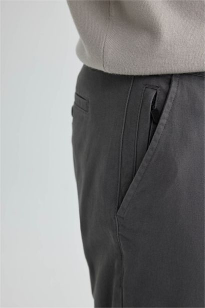 Regular Fit Regular Hem Zipper Pocket Gabardine Trousers