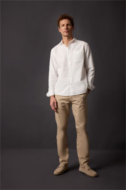 Regular Fit Normal Kesim Gabardin Chino Kanvas Pantolon Yazlık Fermuar Cepli Düz Paça