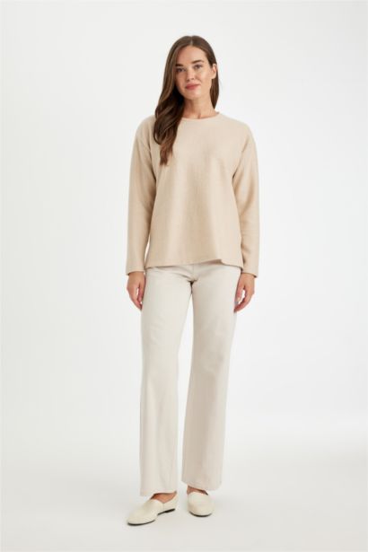 Relax Fit Crew Neck Ribbed Camisole Basic Sweatshirt