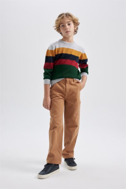 Boy Crew Neck Color Block Knitted Pullover
