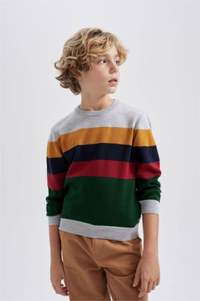 Boy Crew Neck Color Block Knitted Pullover