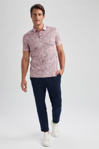 Slim Fit Floral Short Sleeve Polo T-Shirt