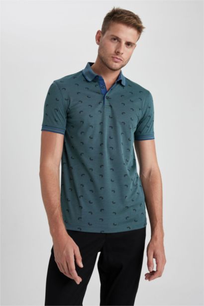 Slim Fit Polo Neck Printed Short Sleeve T-Shirt
