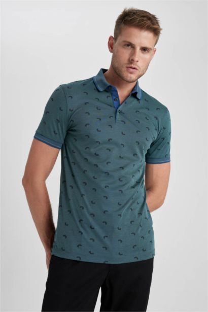Slim Fit Polo Neck Printed Short Sleeve T-Shirt