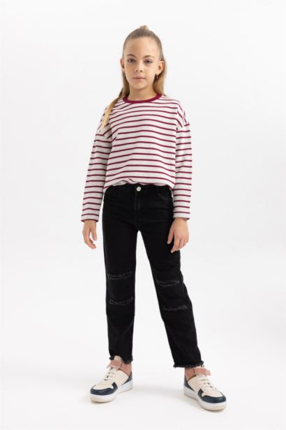 Girl Loose Fit Striped Crew Neck Sweatshirt