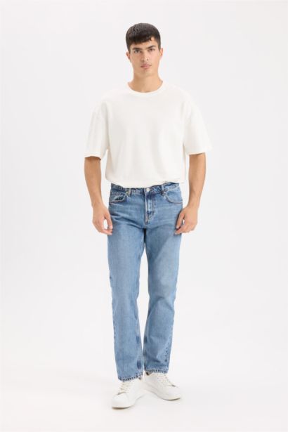 %100 Pamuk Straight Fit Normal Kalıp Normal Bel Düz Paça Jean Pantolon