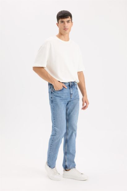 %100 Pamuk Straight Fit Normal Kalıp Normal Bel Düz Paça Jean Pantolon