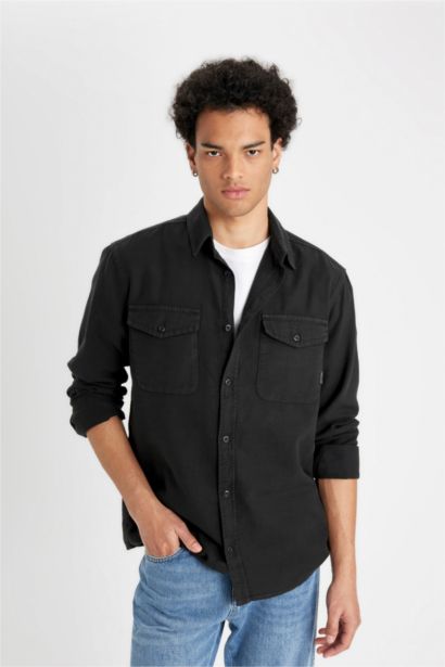 Regular Fit Polo Neck Basic Cotton Shirt