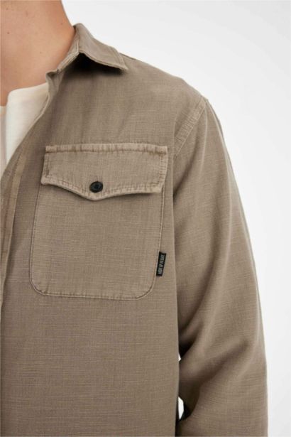 %100 Pamuk Regular Fit Polo Yaka Basic Düz Uzun Kollu Gömlek