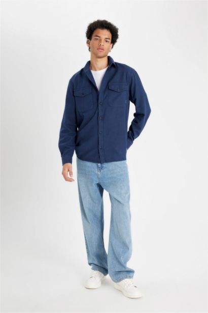 Chemise en coton basique à manches longues Coupe régulière