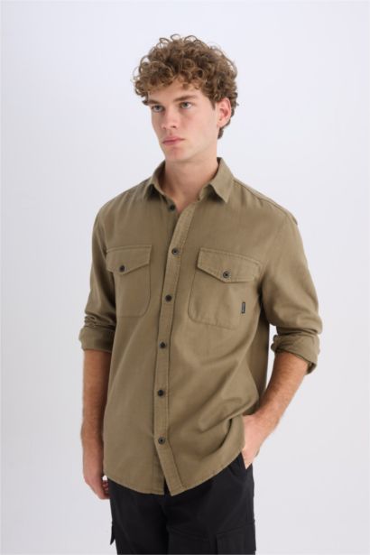 قميص قطن قصة عادية بكم طويل