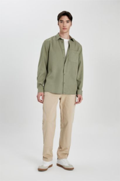 قميص كم طويل قماش ايوسل قصة عادية