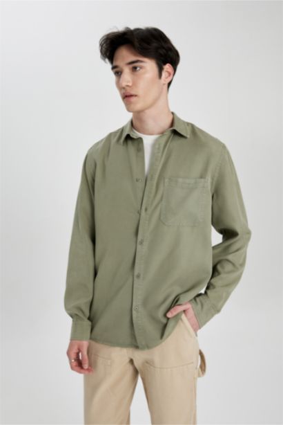 قميص كم طويل قماش ايوسل قصة عادية