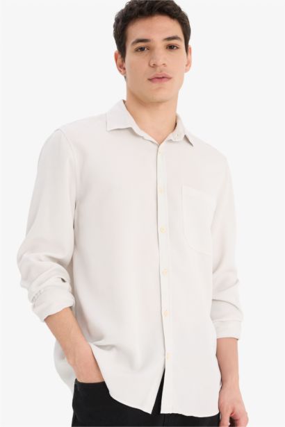 قميص بيزك كم طويل قماش ايوسل قصة عادية