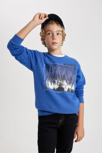 Boy Crew Neck Printed Thick Sweatshirt
