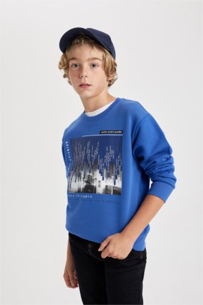 Boy Crew Neck Printed Thick Sweatshirt