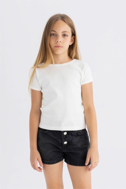 Girl Slim Fit Crew Neck Basic Ribbed Camisole T-Shirt