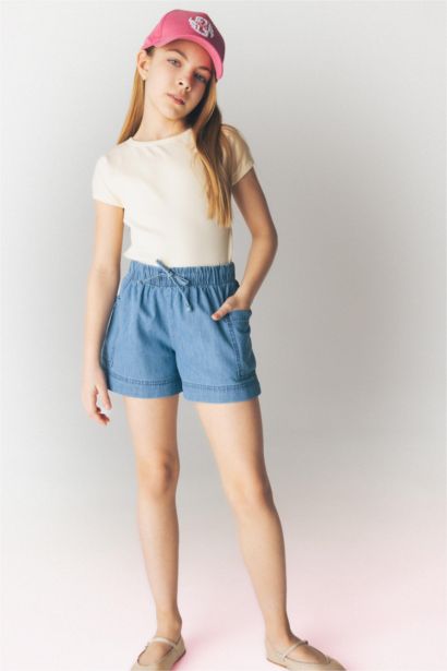 Girl Slim Fit Crew Neck Basic Corduroy T-shirt
