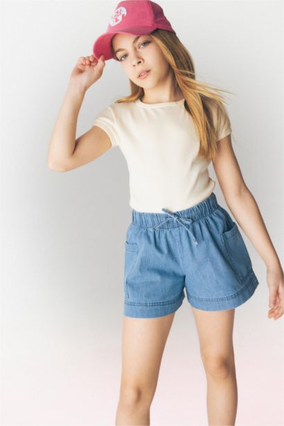 Girl Slim Fit Crew Neck Basic Corduroy T-shirt