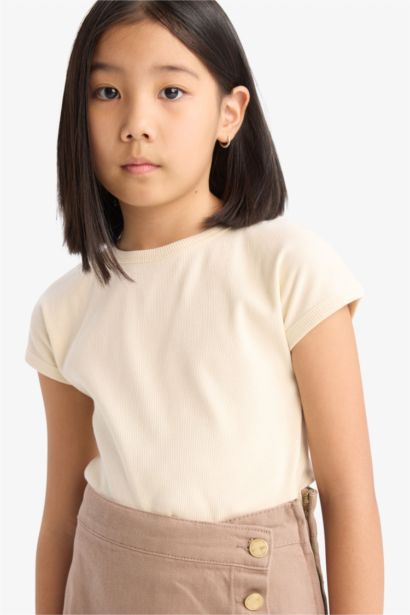 Girl Slim Fit Crew Neck Basic Corduroy T-Shirt