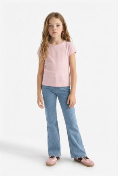 Girl Slim Fit Crew Neck Basic Corduroy T-Shirt