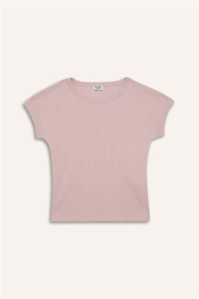 Girl Slim Fit Crew Neck Basic Corduroy T-Shirt