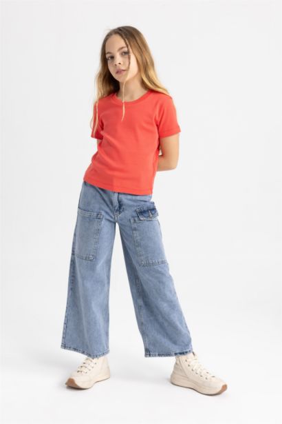 تيشيرت نص كم مضلع سليم فيت